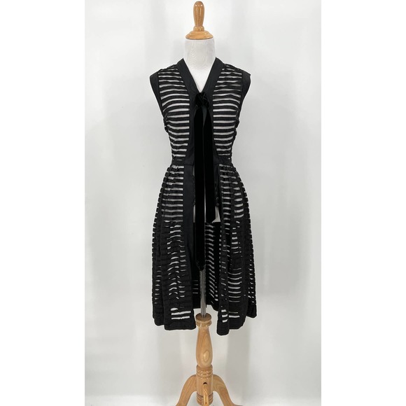 VINTAGE 50s Dress Womens XS Black Sheer Stripe Tulle Fit and Flare Layering - Picture 1 of 13